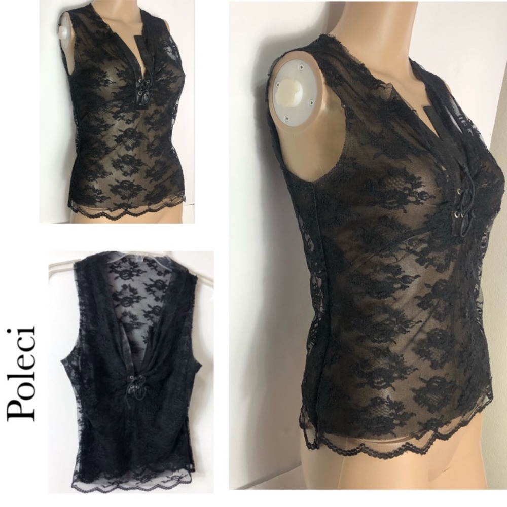Poleci black mesh lace top whimsigoth dark fairy grunge size s